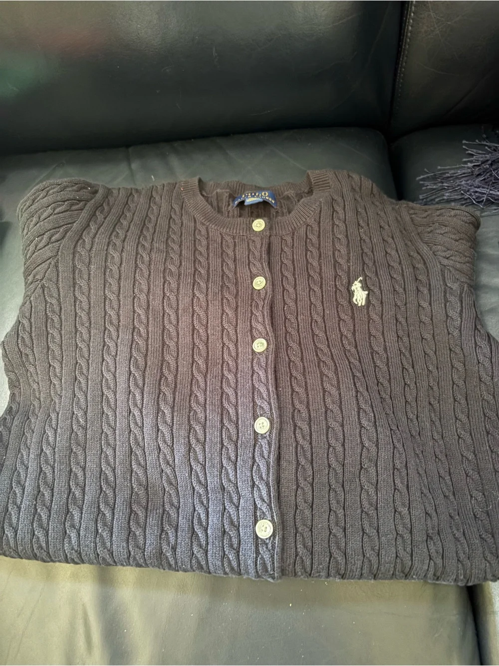 Ralph Lauren Girls Cable-Knit Button Cardigan in Navy Blue